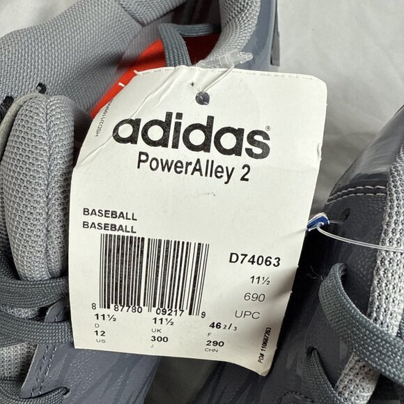 Adidas‎ PowerAlley 2 Baseball Shoes Mens Size 11.5 Metal Cleats D74063 Gray New main image 10